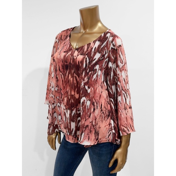 Jennifer Lopez Women's Abstract-print 3/4 Sleeve Layered Blouse Size S - Picture 3 of 7